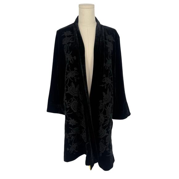 Vintage Y2K Vintage Paparazzi Black Velvet Embroidered Long Cardigan Sweater  M - Picture 1 of 7